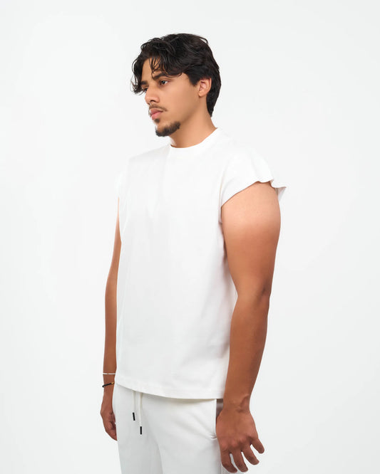 White Rolled-Sleeve Muscle T-Shirt